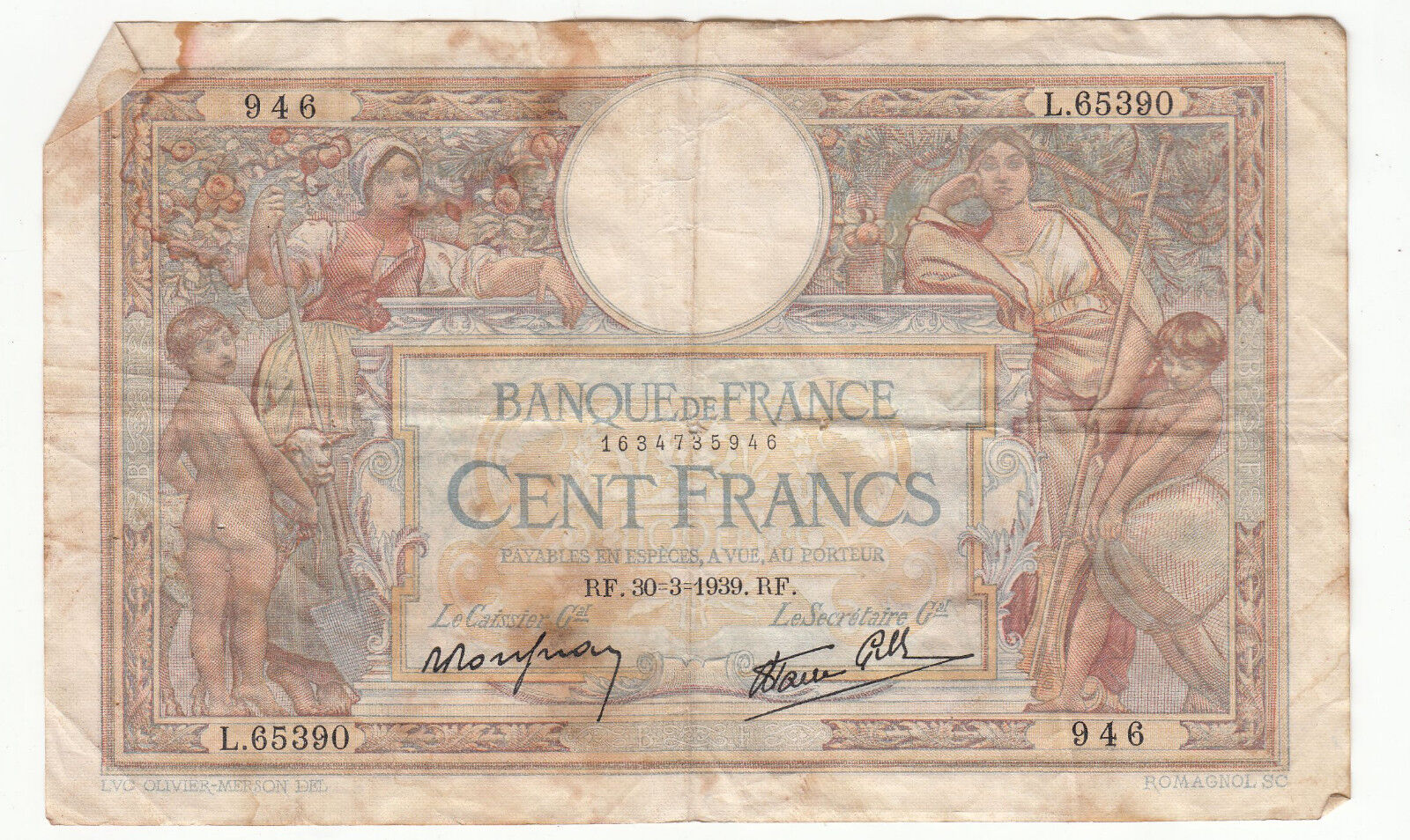 BILLET FRANCE 100 FRANCS MERSON 30 3 1939 RF 401293303759