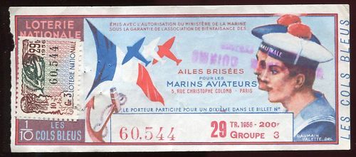 BILLET LOTERIE LES AILES BRISEES MARINS AVIATEUR TIMBRE 120685395509