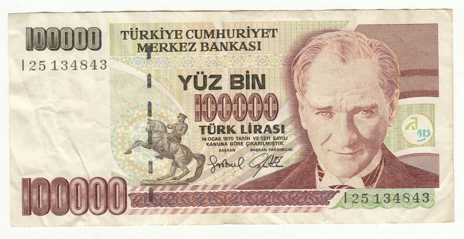 BILLETS TURQUIE 100000 LIRA 123805033499