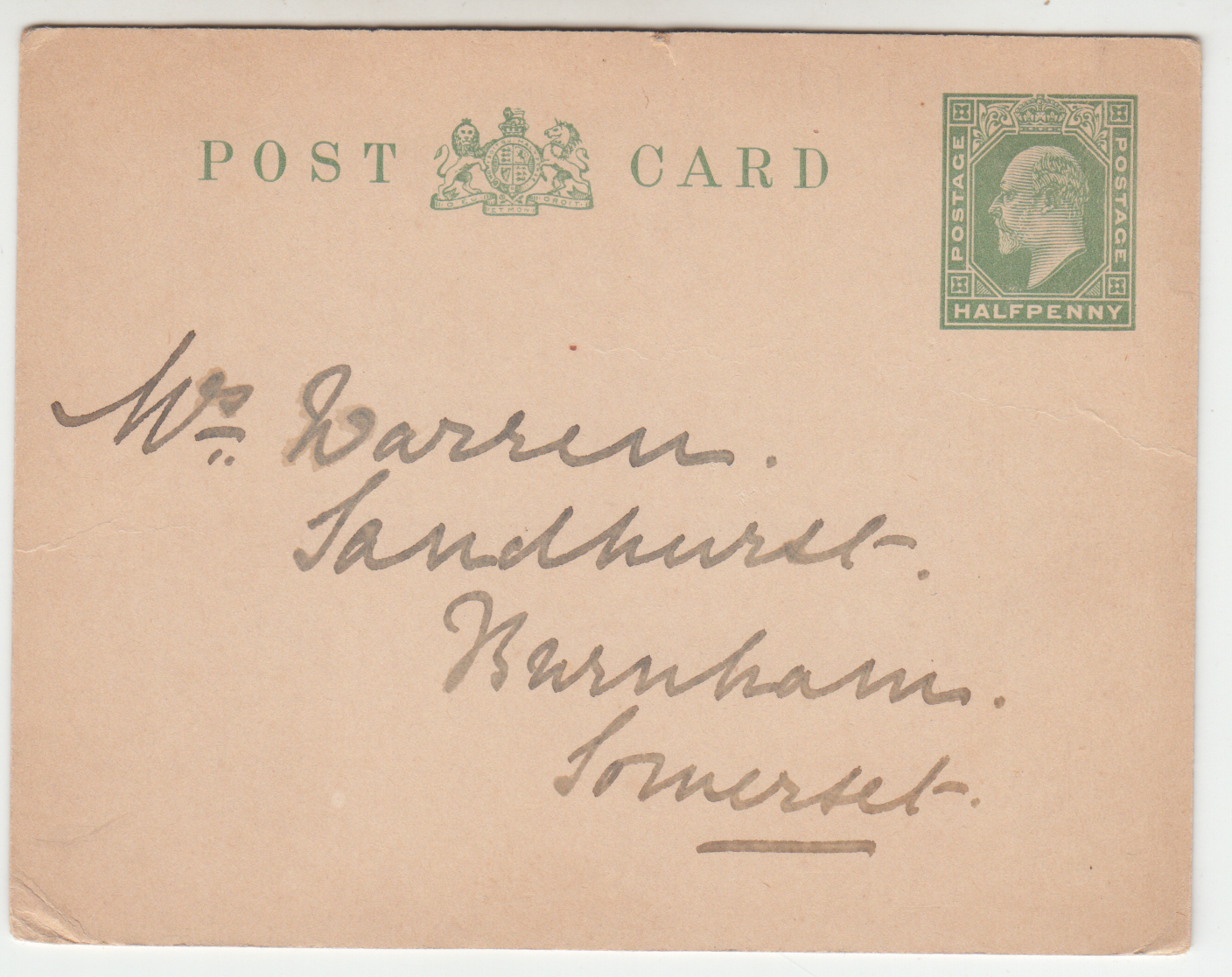 CARTE ENTIER POSTAL ROYAUME UNI POUR SOMERSET