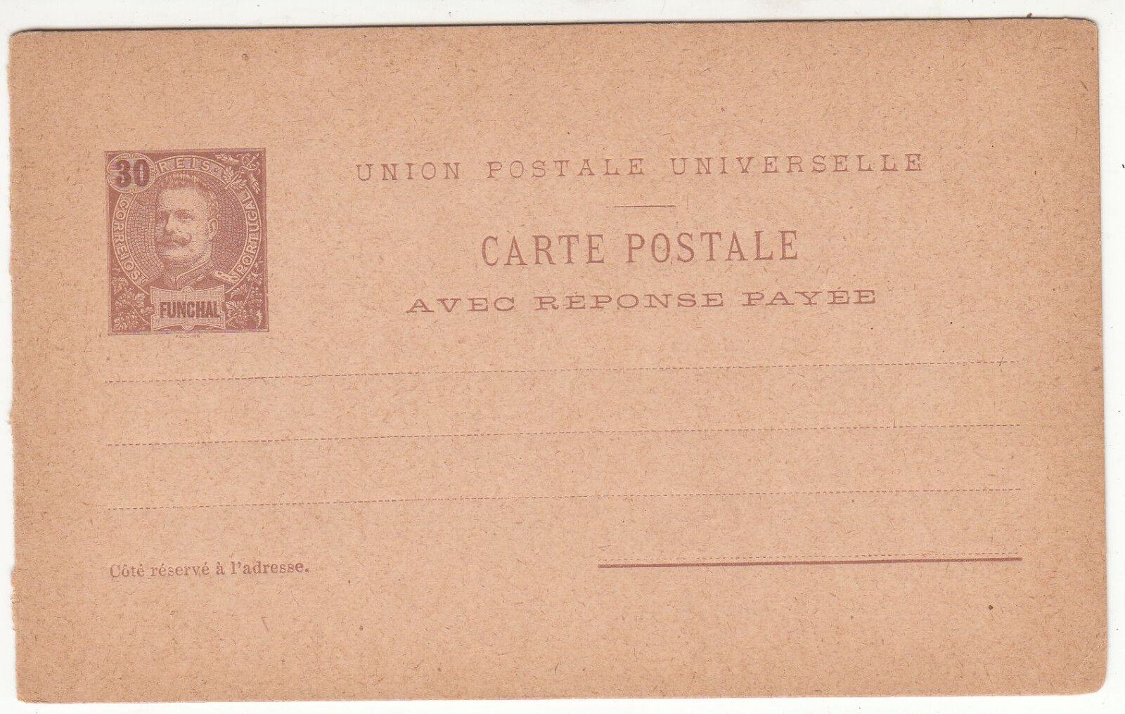 CARTE ENTIER POSTALE NEUF PORTUGAL COLONIE FUNCHAL CARTE ENTIER REPONSE 122846125949