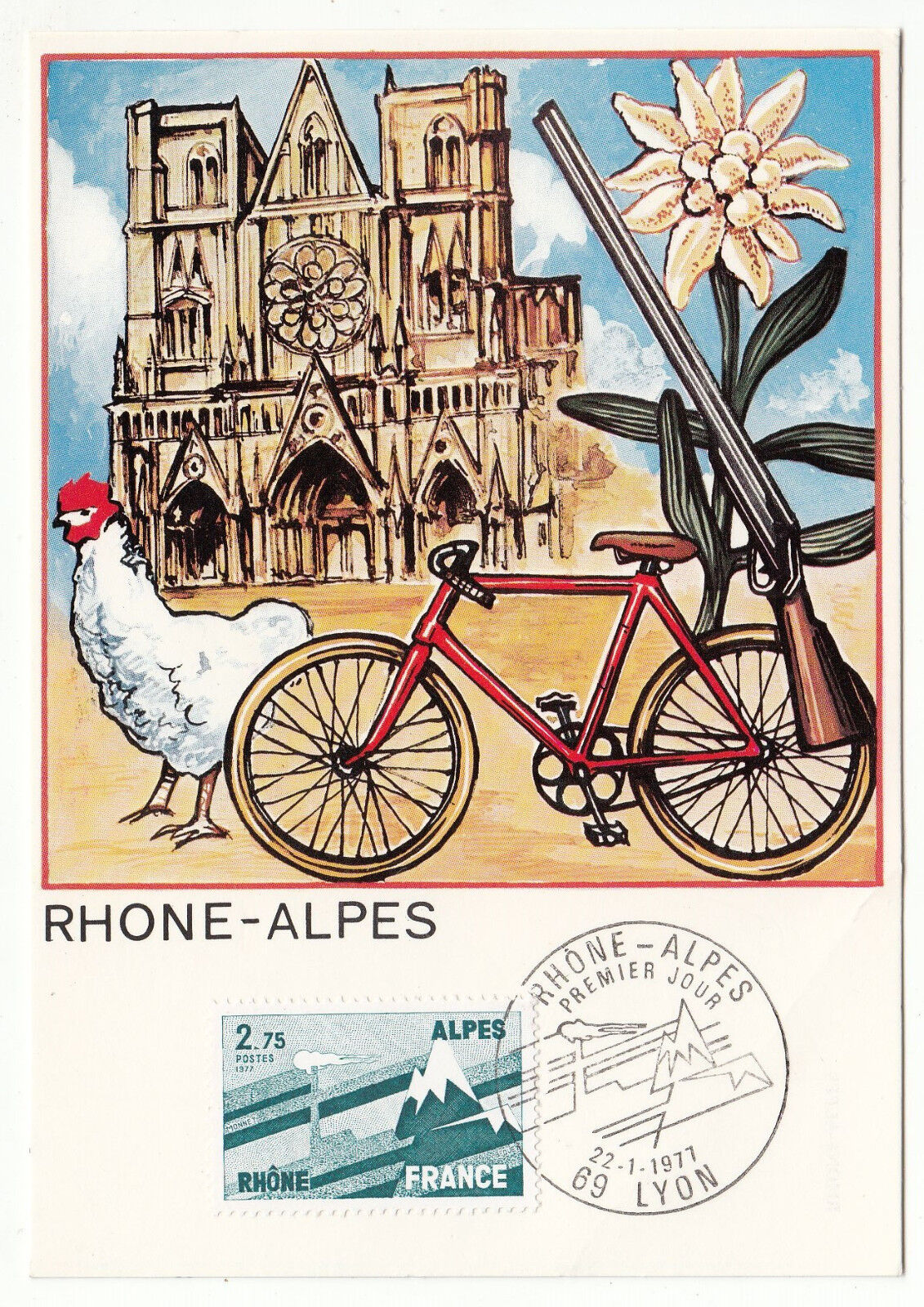 CARTE MAXIMUM FDC 1977 TIMBRE N 1919 RHONE ALPES 122755458409