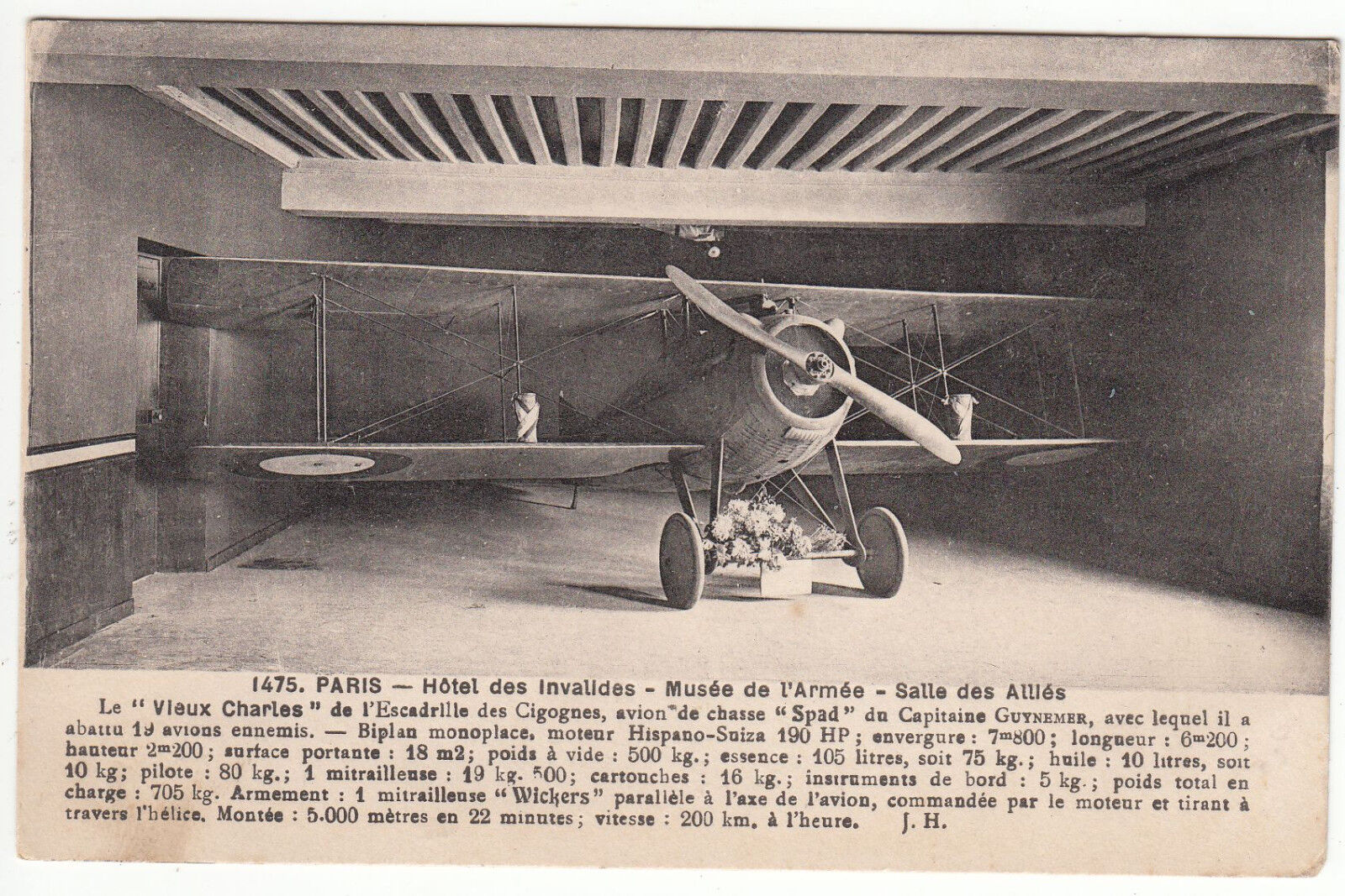 CARTE POSTALE AVIATION AVION DE CHASSE SPAD DUCAPITAINE GUYNEMER LE VIEUX CHARLE 122302620719