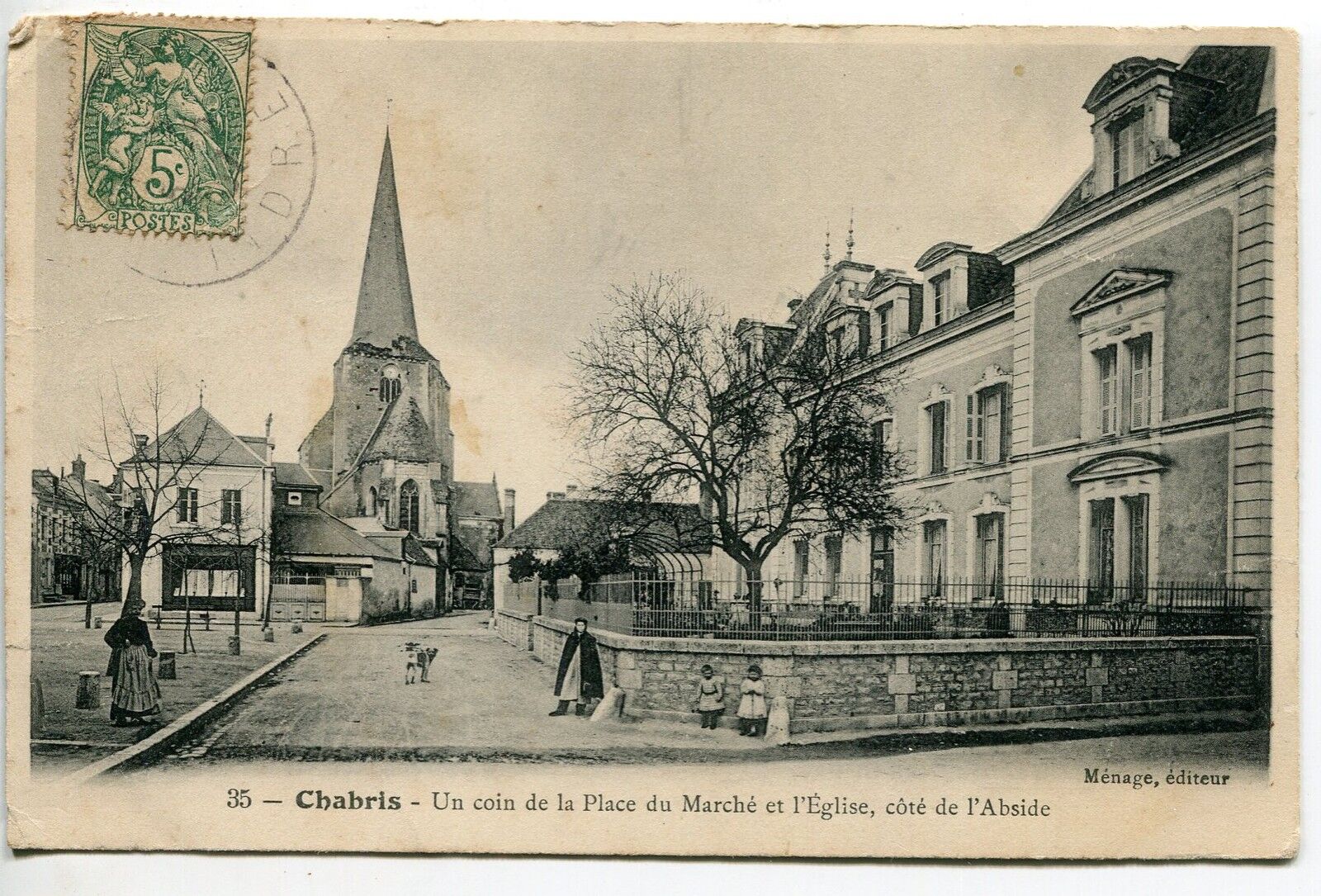 CARTE POSTALE CHABRIS UN COIN DE LA PLACE DU MARCHE EGLISE ABSIDE 121502093189