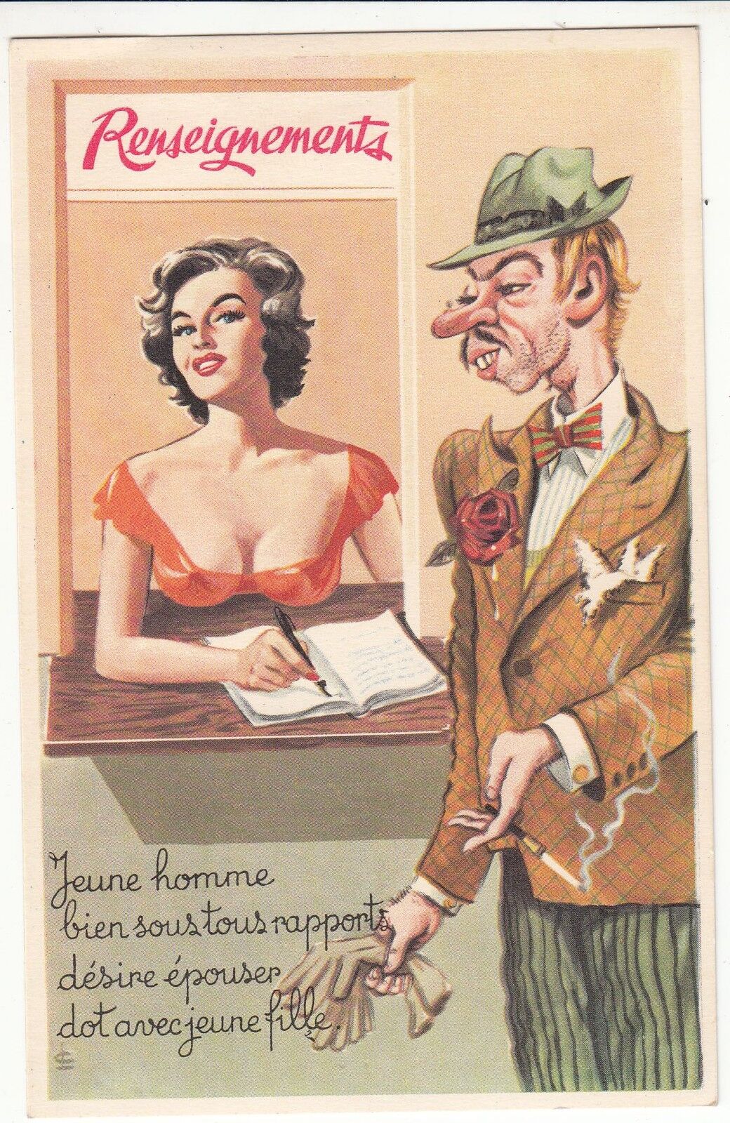 CARTE POSTALE FANTAISIE RENSEIGNEMENTS HOMME FEMME DECOLTE SATIRIQUE 122154646449