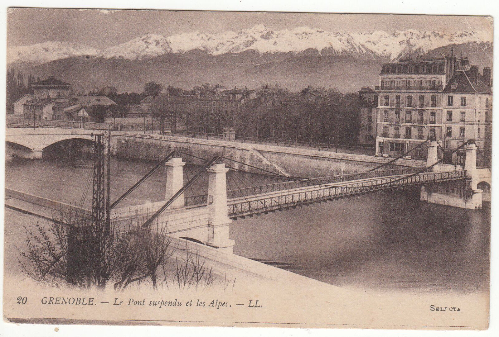 CARTE POSTALE GRENOBLE LE PONT SUSPENDU ET LES ALPES 122214373009