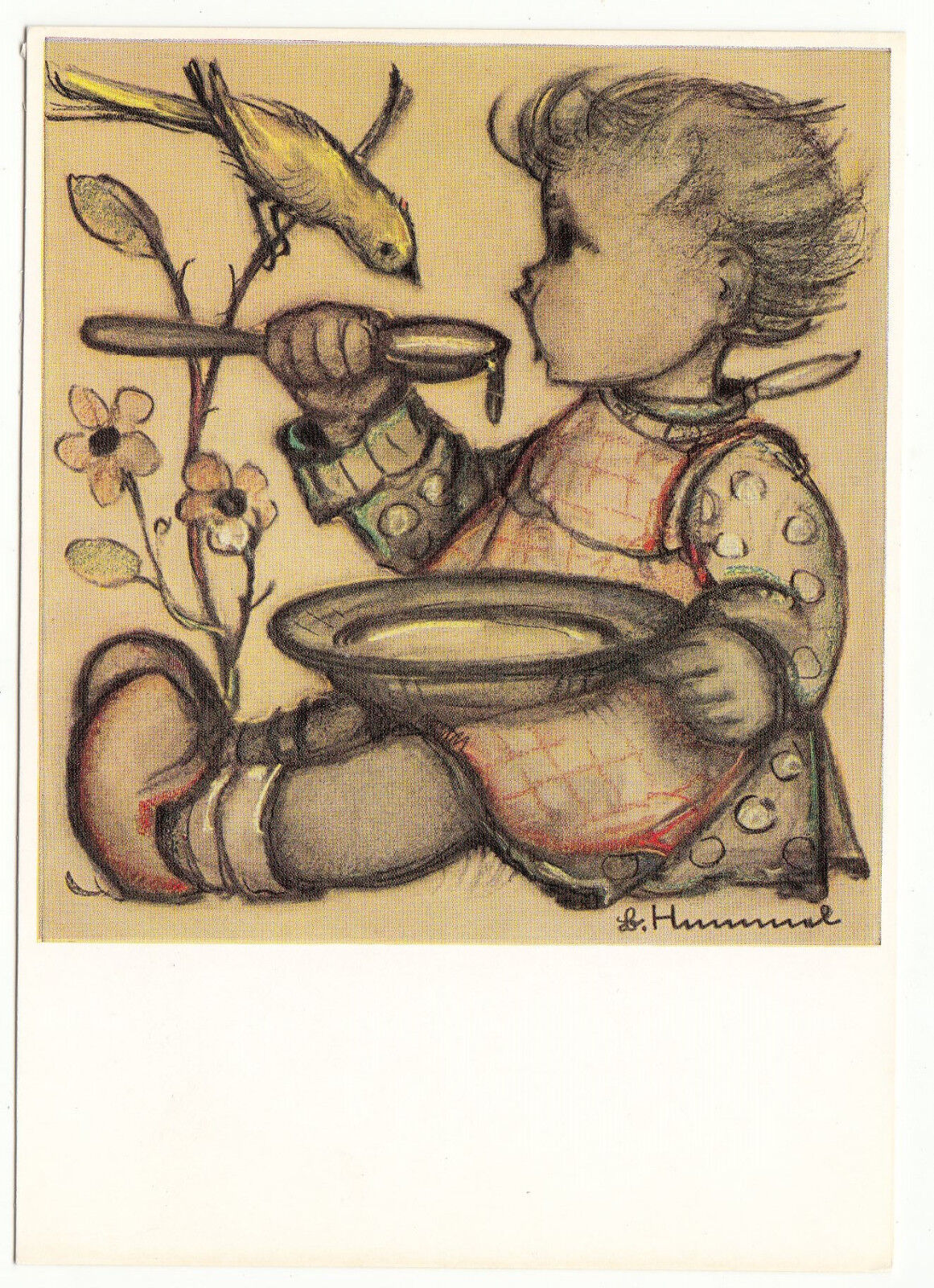 CARTE POSTALE ILLUSTRATEUR HUMMEL N° 4776 ENFANTS MANGEANT SOUPE OISEAUX