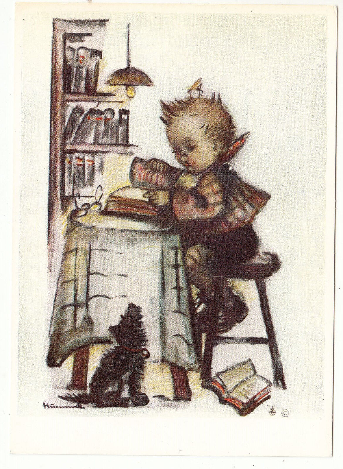 CARTE POSTALE ILLUSTRATEUR HUMMEL N 5439 ENFANT LISANT UN LIVRE A SON CHIEN 122931313459