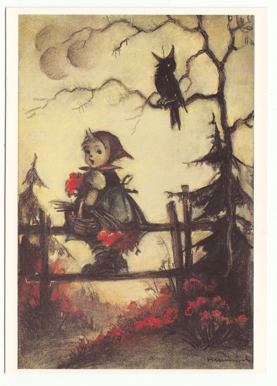 CARTE POSTALE ILLUSTRATEUR HUMMEL N° 62.1299 MADCHEN AUF DEM ZAUN GIRL ON FENCE