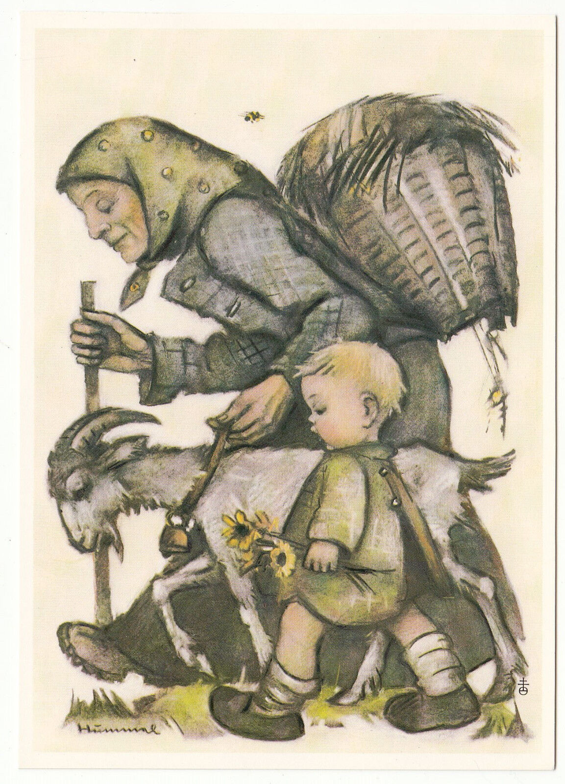 CARTE POSTALE ILLUSTRATEUR HUMMEL N°5773 HOMEWARD BOUND ENFANT VIELLE CHEVRE