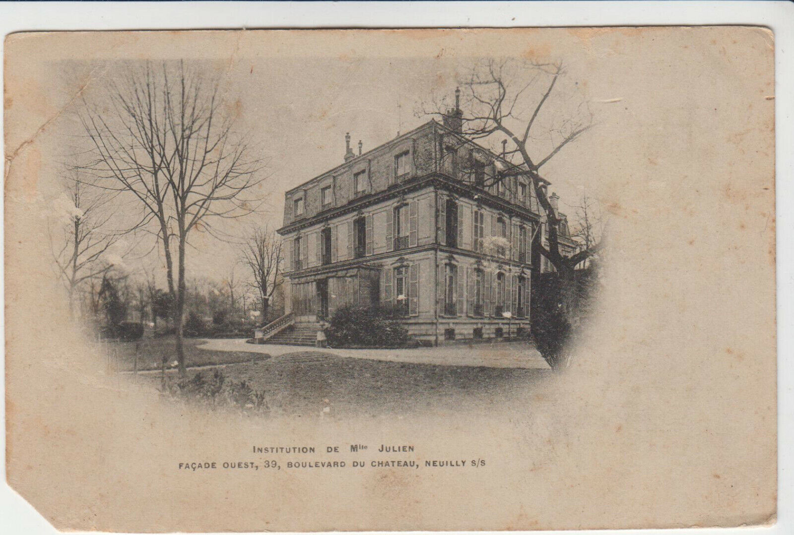 CARTE POSTALE INSTITUTION DE MLLE JULIEN FACADE OUEST BOUL DU VHATEAU NEUILLY 123920242139