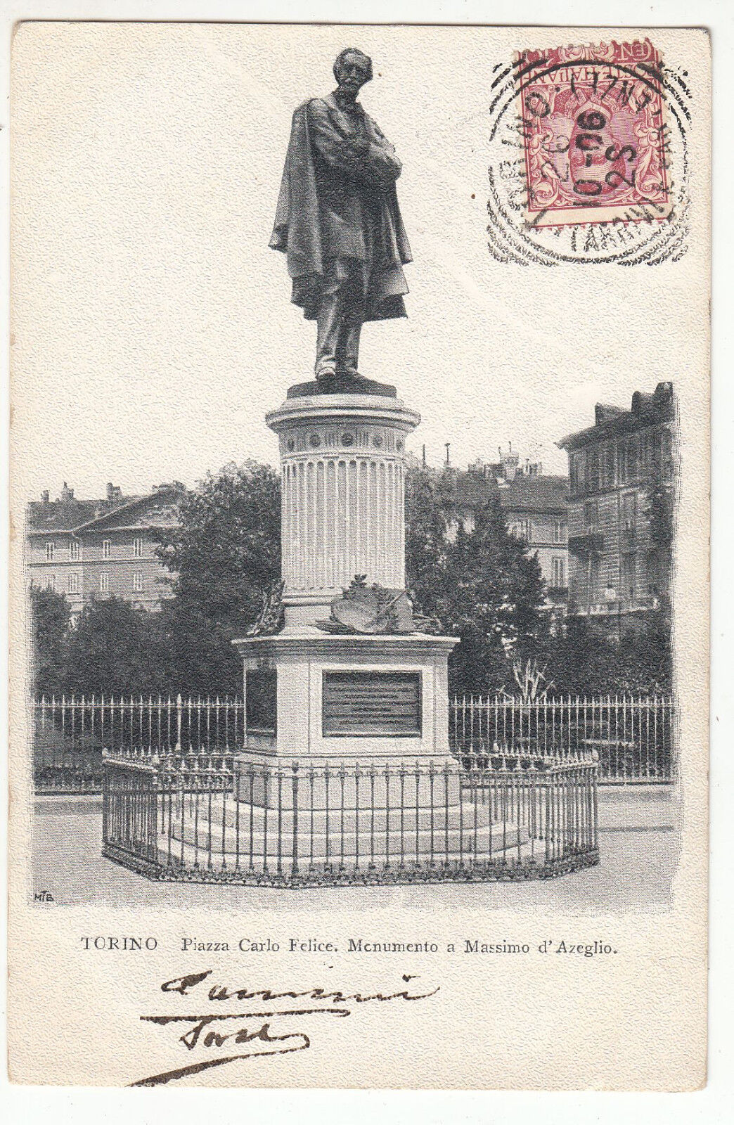 CARTE POSTALE ITALIE TORINO PIAZZA CARLO FELICE MONUMENTO A MASSIMO D AZEGLIO 401241222029