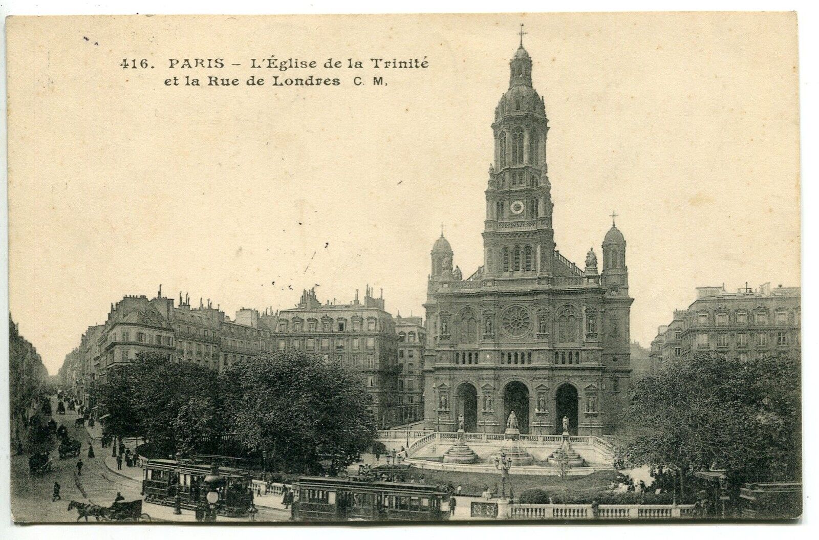 CARTE POSTALE PARIS L EGLISE DE LA SAINTE TRINITE ET LA RUE DE LONDRES 400847298139