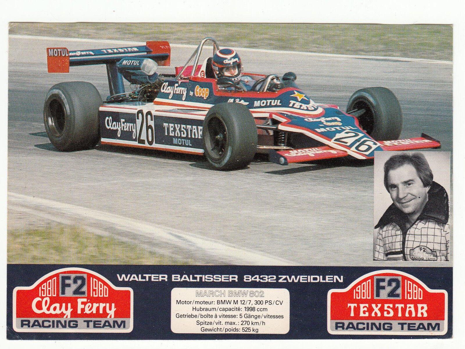 CARTE POSTALE WALTER BALTISSER 8432 ZWEIDLEN 1980 FORMULE 2 COURSE VOITURE 401355035339