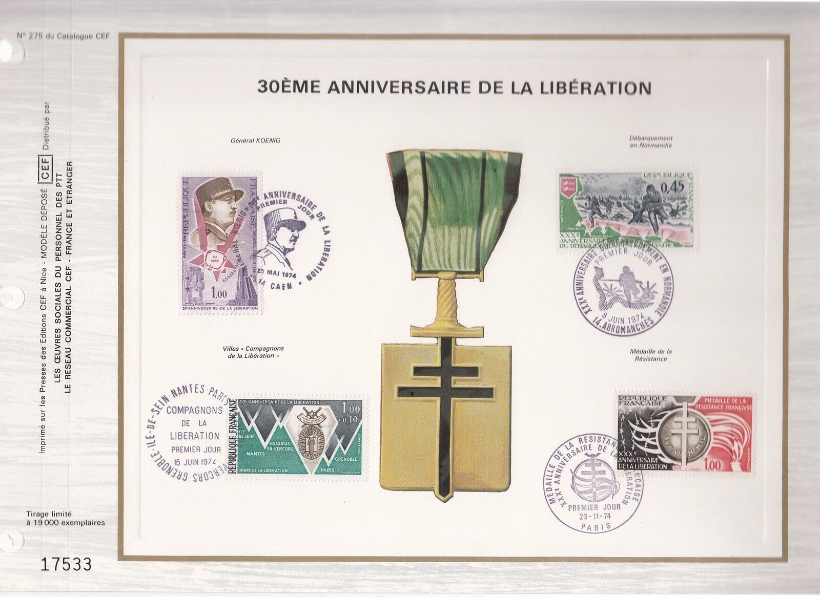 DOCUMENT CEF PREMIER JOUR 1974 30 ANNIVERSAIRE DE LA LIBERATION 121018409919