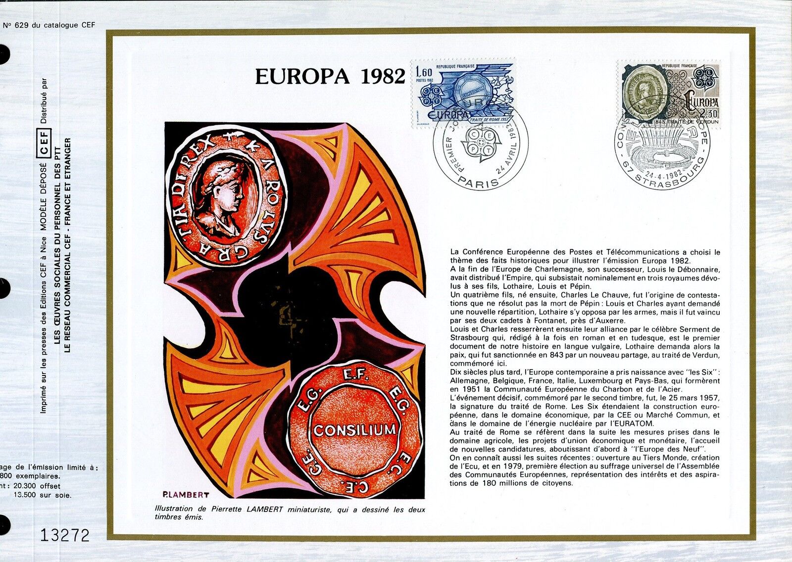 DOCUMENT CEF PREMIER JOUR 1982 TIMBRE N 2207 2208 EUROPA FAITS HISTORIQUES 123176596239