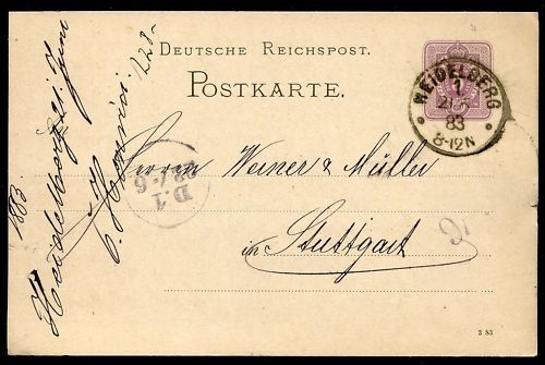 ENTIER POSTALE DEUTSCHE REICHSPOST HEIDELBERG 1883 110647767199