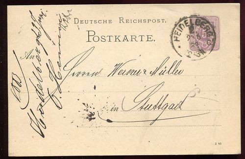 ENTIER POSTALE DEUTSCHE REICHSPOST HEINELBERG 1883 120683545799