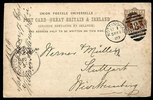 ENTIER POSTALE GREAT BRITAIN ET IRLANDE NOTTINGHAM 1889 110648045049