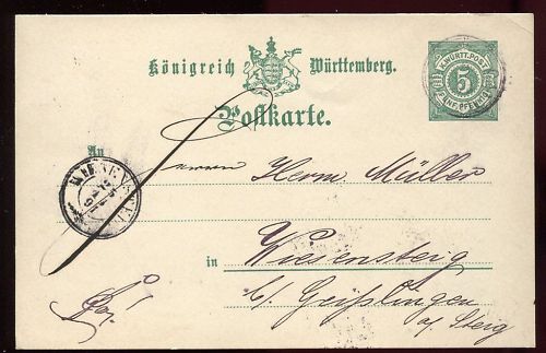 ENTIER POSTALE WURTTEMBERG 1891 110648268359