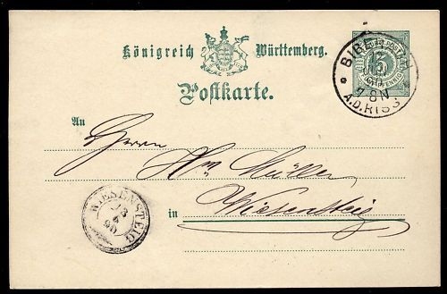 ENTIER POSTALE WURTTEMBERG BIBERAUD 1890 120684048469