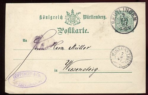 ENTIER POSTALE WURTTEMBERG REUTLINGER 1891 110649200439