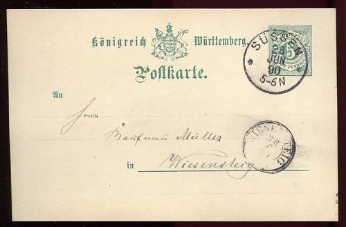 ENTIER POSTALE WURTTEMBERG SUSSEN 1890 110649201129