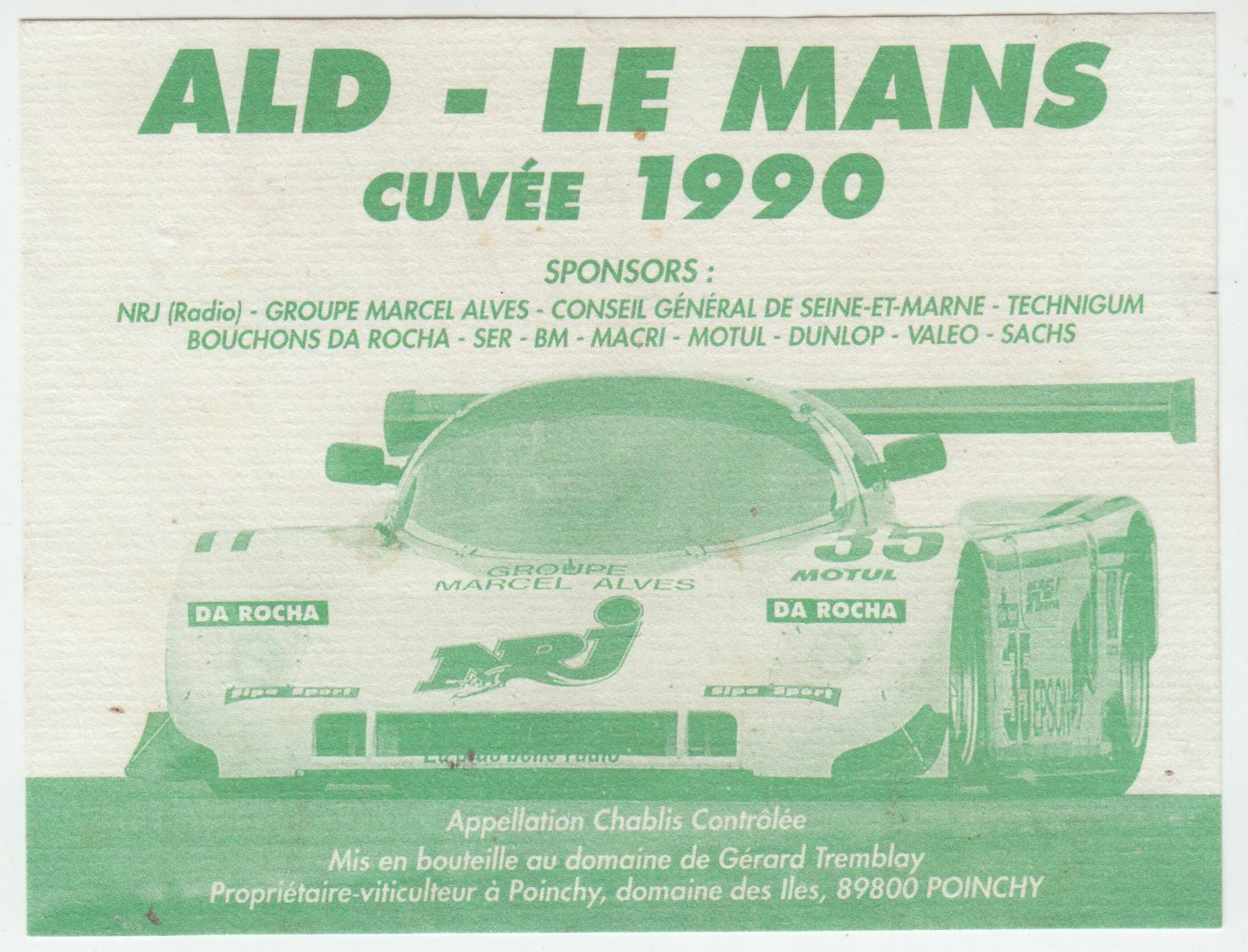 ETIQUETTE DE VIN 1990 ALD LE MANS 24 H COURSE VOITURE 124463377089