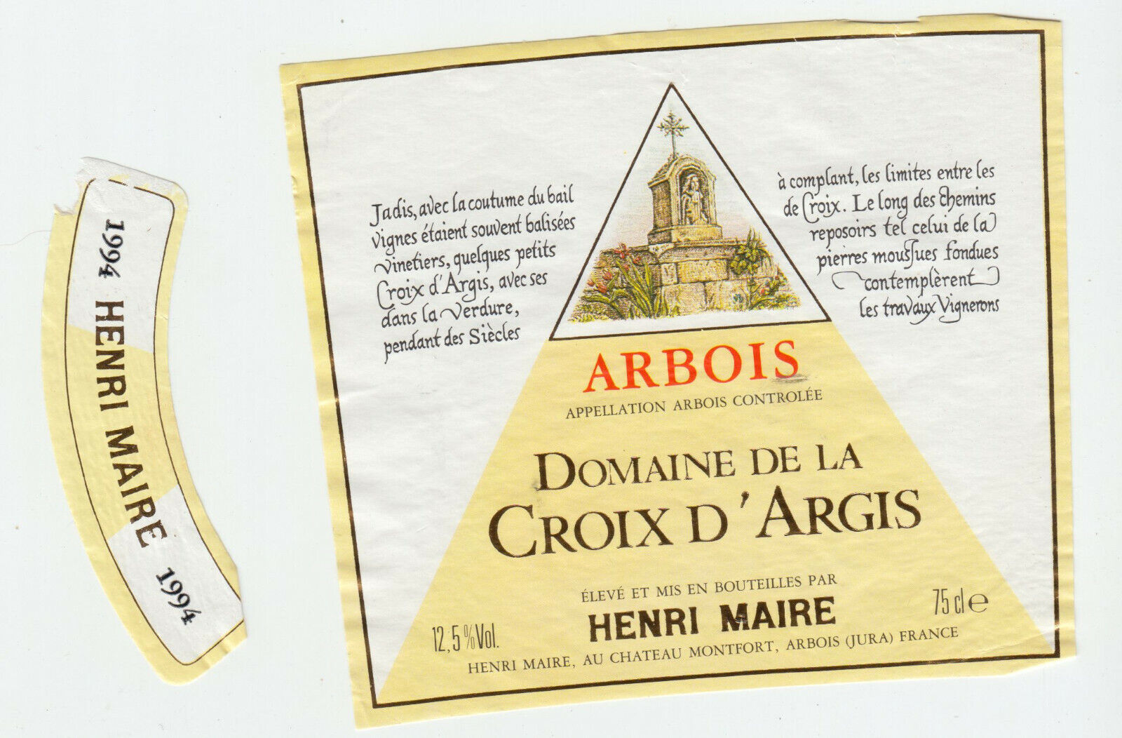 ETIQUETTE DE VIN ARBOIS 1994 HENRI MAIRE DOMAINE DE LA CROIX D ARGIS 124552112009