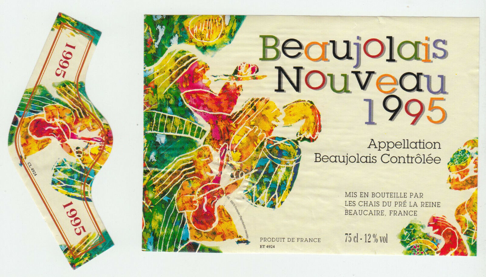 ETIQUETTE DE VIN BEAUJOLAIS NOUVEAU CLASSIQUES 1995 124576538659