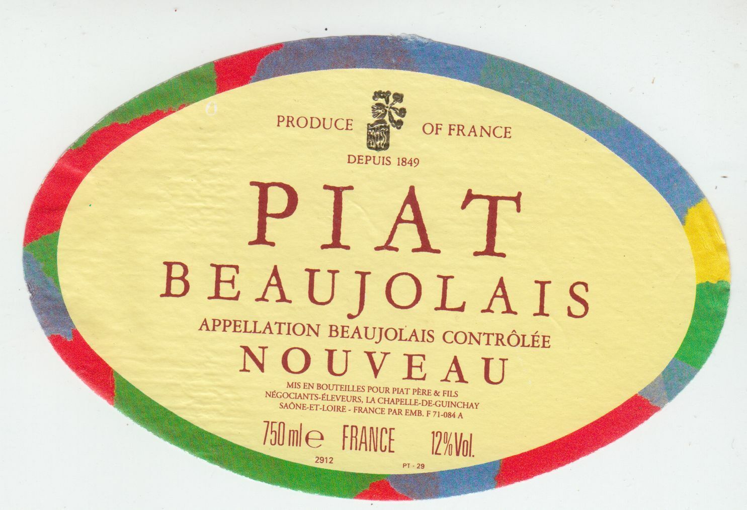 ETIQUETTE DE VIN BEAUJOLAIS NOUVEAU PIAT 402695572989