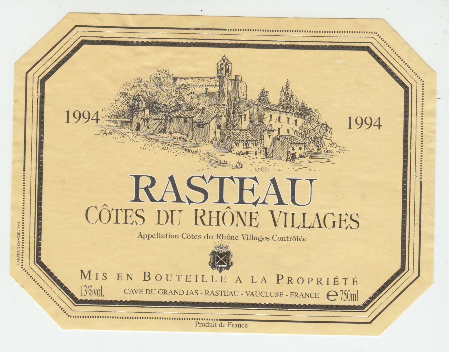 ETIQUETTE DE VIN BONS COTES DU RHONE VILLAGES 1994 RASTEAU 124461947789