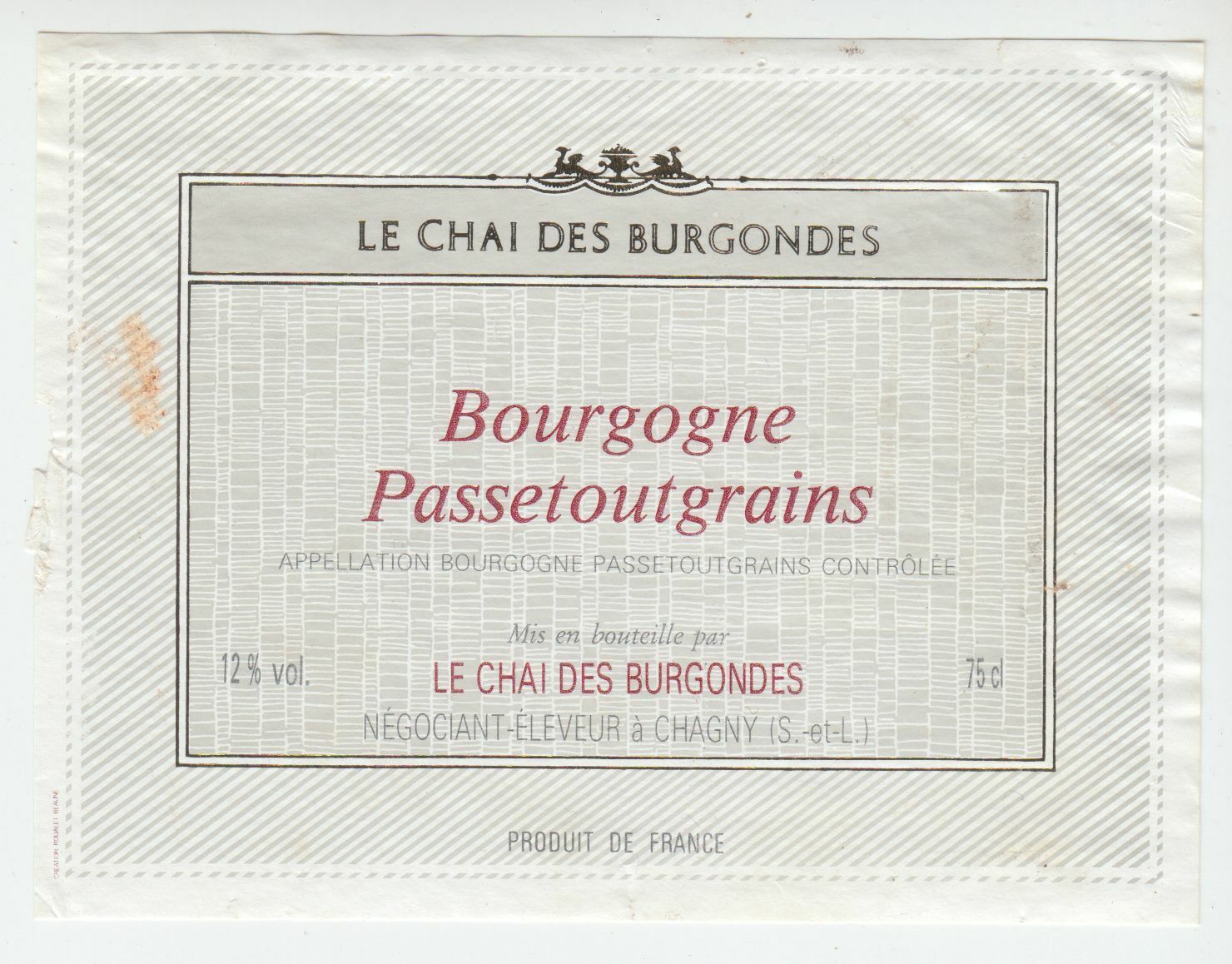 ETIQUETTE DE VIN BOURGOGNE PASSETOUTGRAINS LE CHAI DE BURGONDES 402673357279