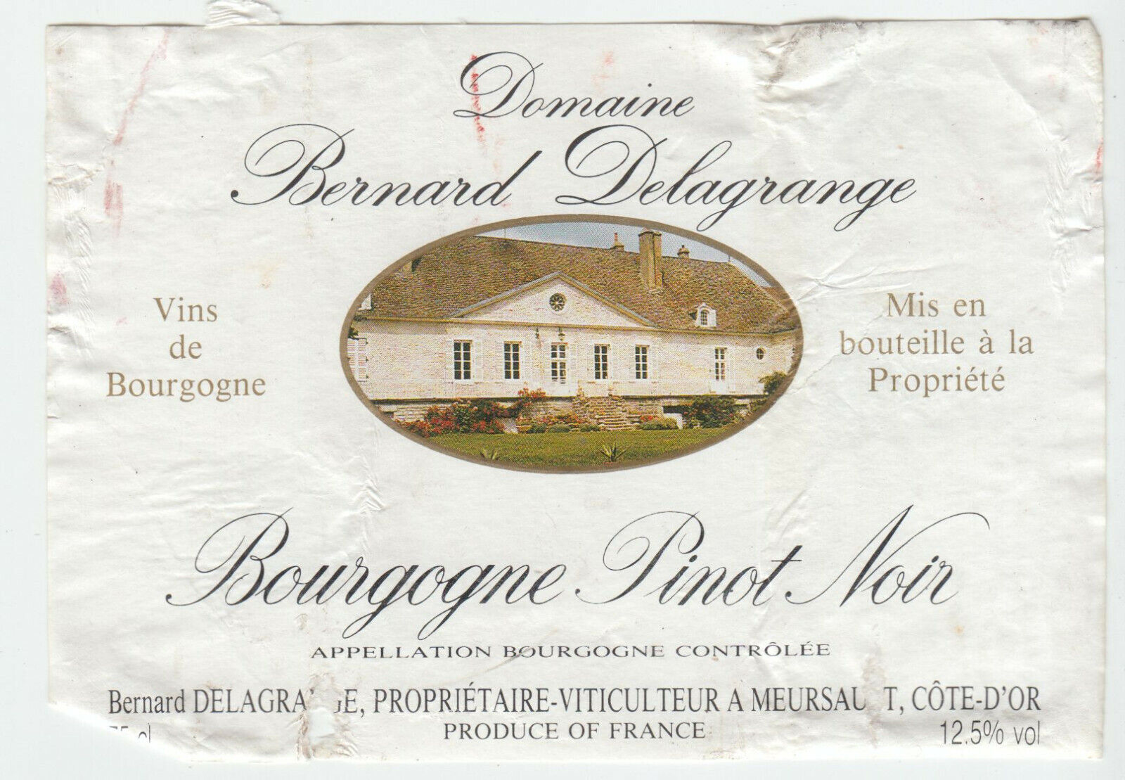 ETIQUETTE DE VIN BOURGOGNE PINOT NOIR BERNARD DELAGRANGE 124555697059