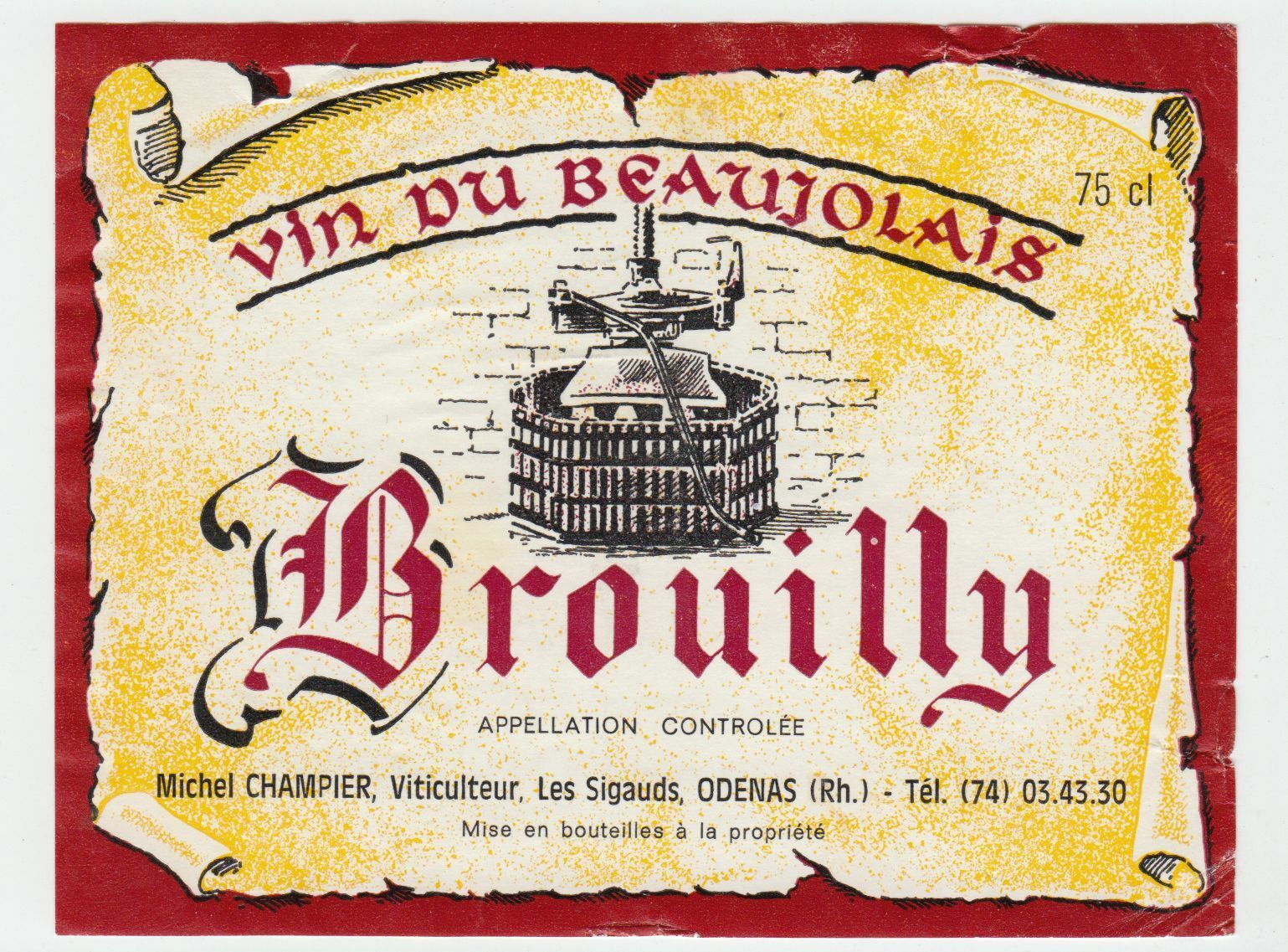 ETIQUETTE DE VIN BROUILLY MICHEL CHAMPIER VITUCULTEUR 124555697019