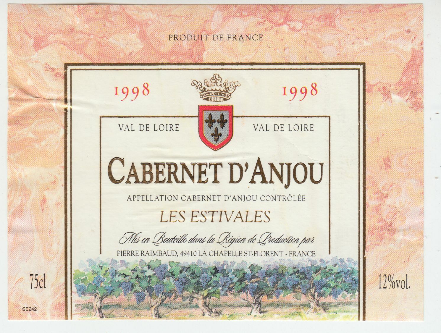 ETIQUETTE DE VIN CABERNET D ANJOU 1998 LES ESTIVALES 402631697869