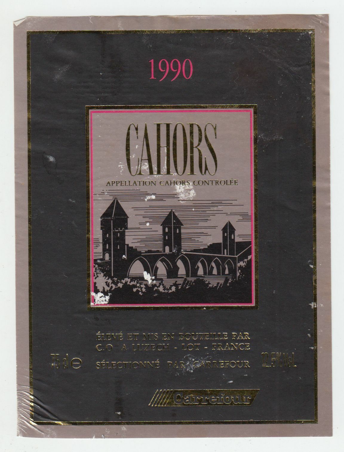 ETIQUETTE DE VIN CAHORS 1990 CARREFOUR 402669072069