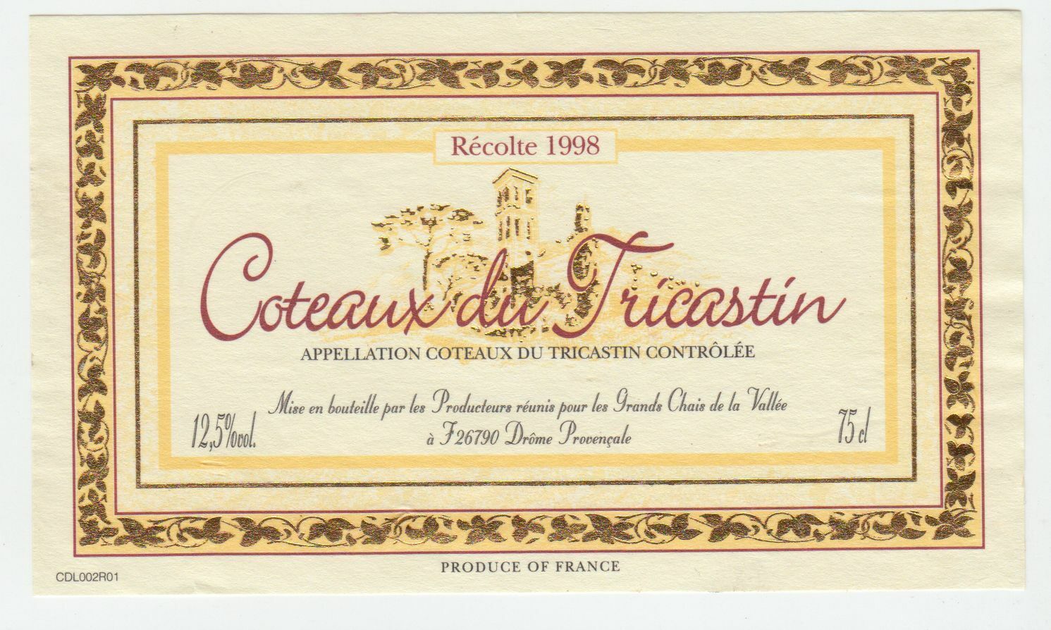 ETIQUETTE DE VIN COTEAUX DU TRICASTIN 1998 402581825539