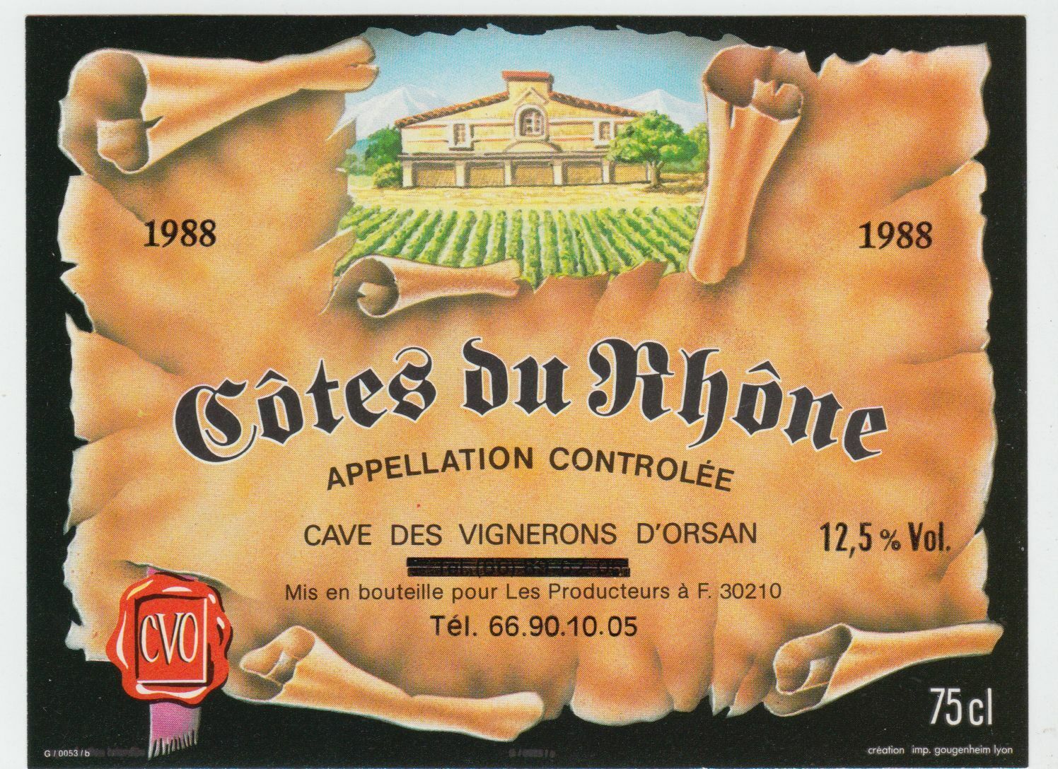 ETIQUETTE DE VIN COTES DU RHONE 1988 ORSAN 402581823739