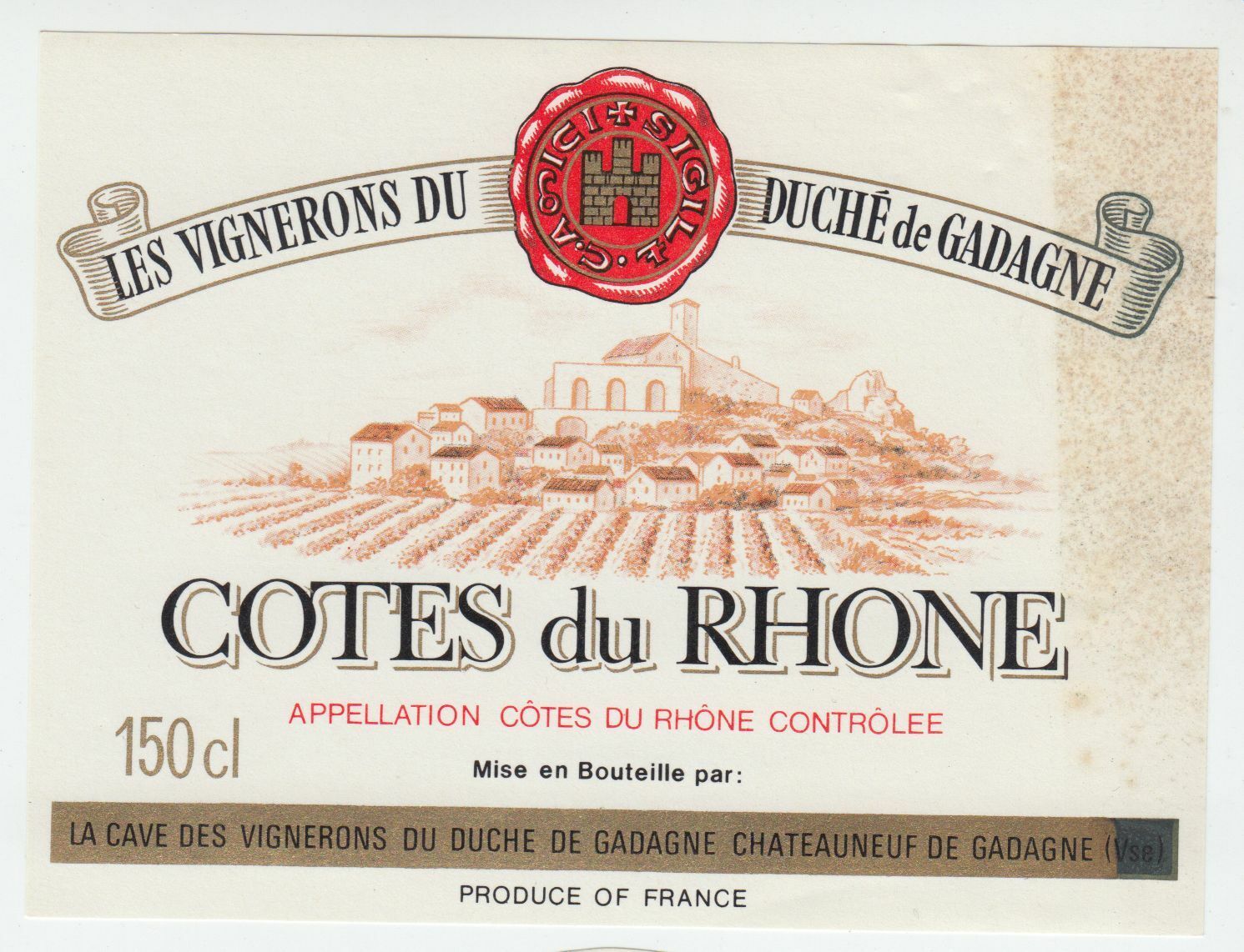 ETIQUETTE DE VIN COTES DU RHONE LES VIGNERONS DU DUCHE DE GADAGNE 402581823759