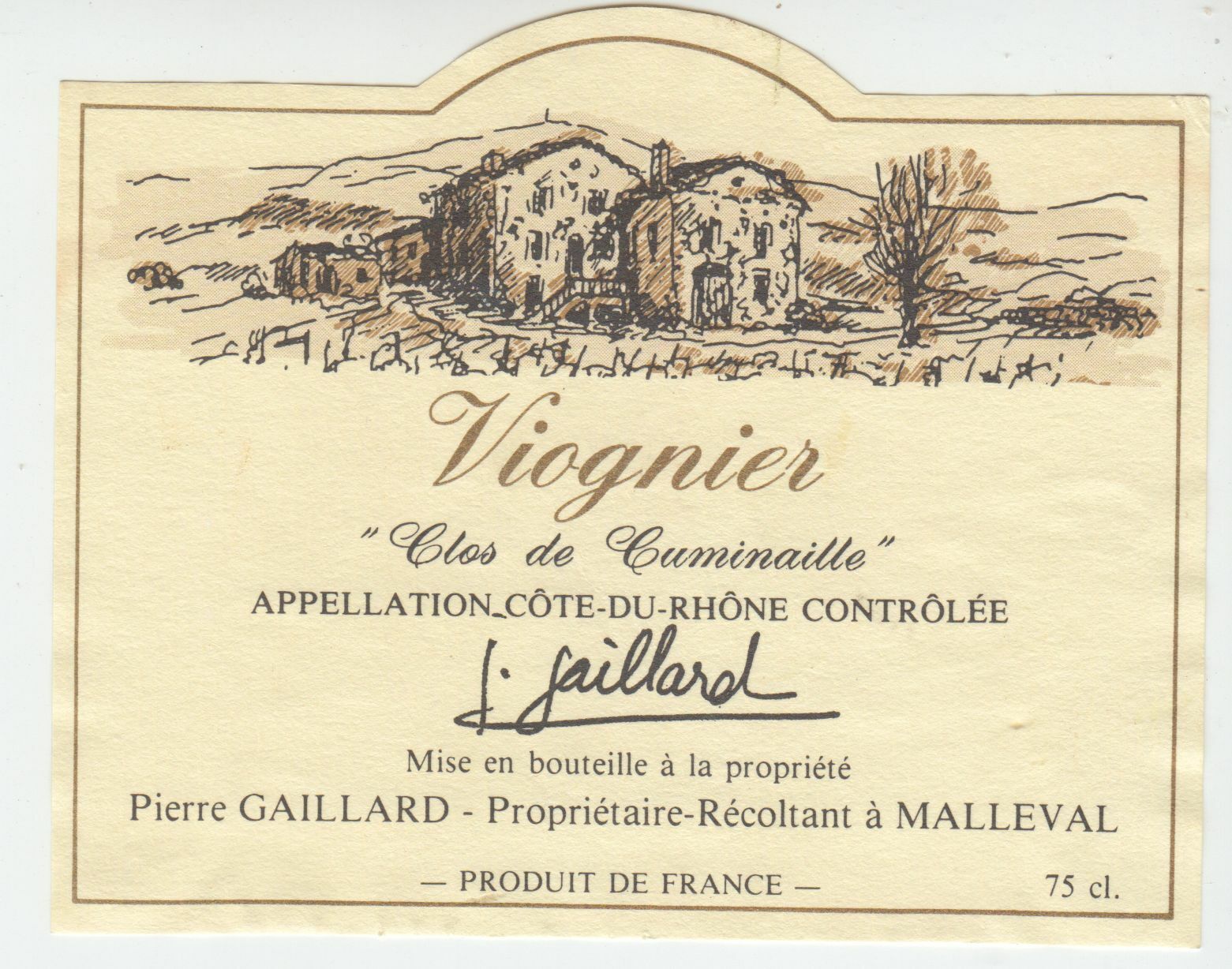 ETIQUETTE DE VIN COTES DU RHONE VIOGNIER CLOS DE CUMINAILLE MALLEVAL GAILLARD 124461940559