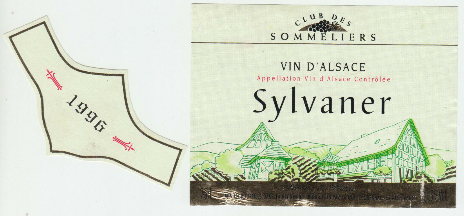 ETIQUETTE DE VIN D ALSACE SYLVANER 1996 124511869369