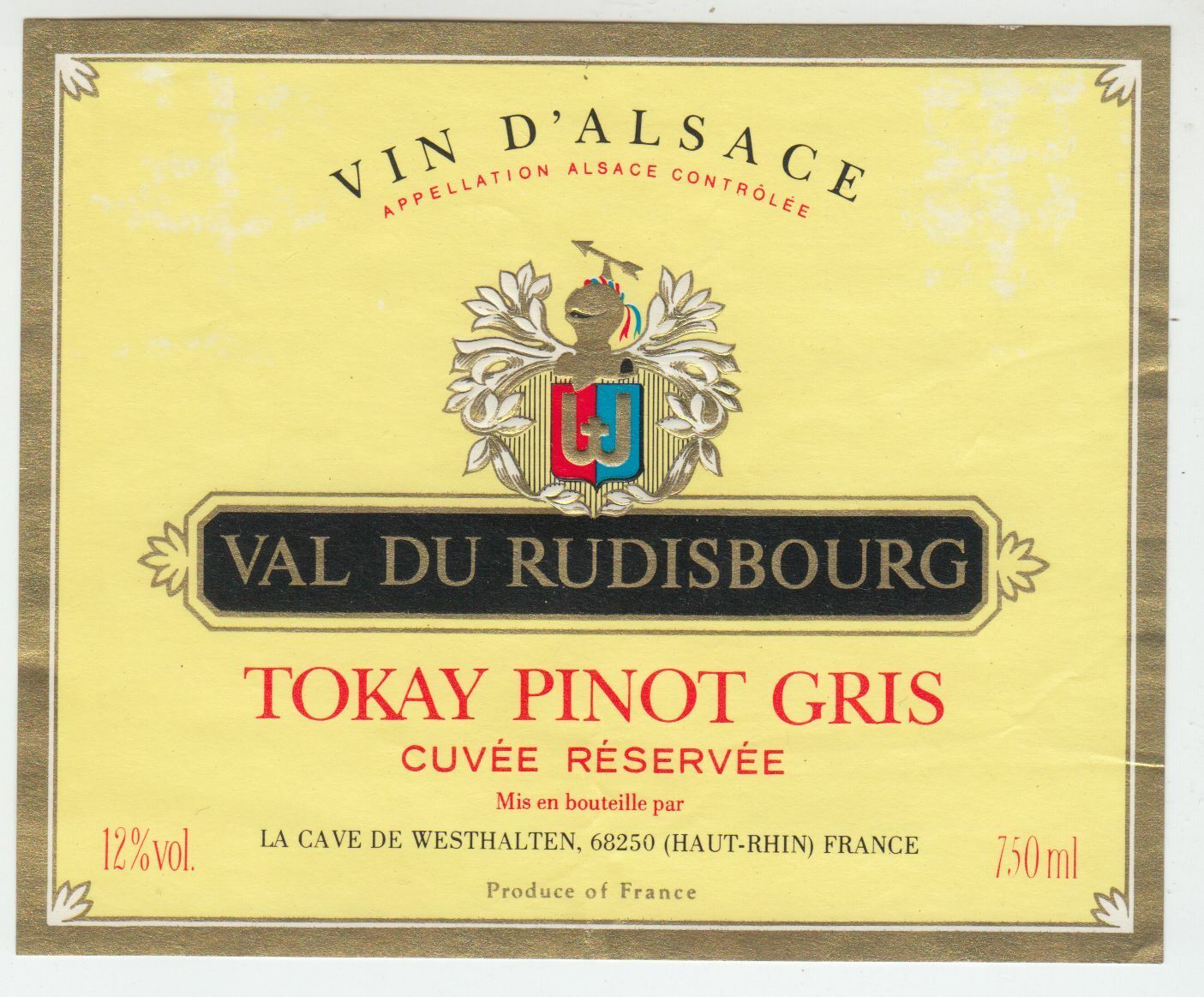 ETIQUETTE DE VIN D ALSACE TOKAY PINOT GRIS VAL DU RUDISBOURG 402631696679