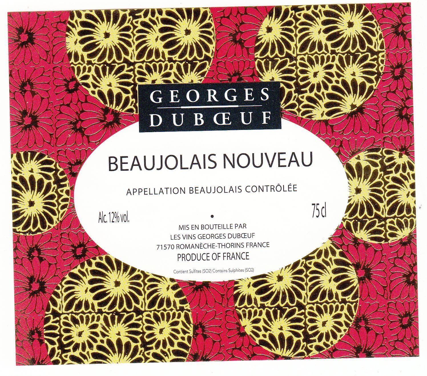 ETIQUETTE DE VIN DE FRANCE BEAUJOLAIS VILLAGES NOUVEAU GEORGES DUBOEUF 401022261069