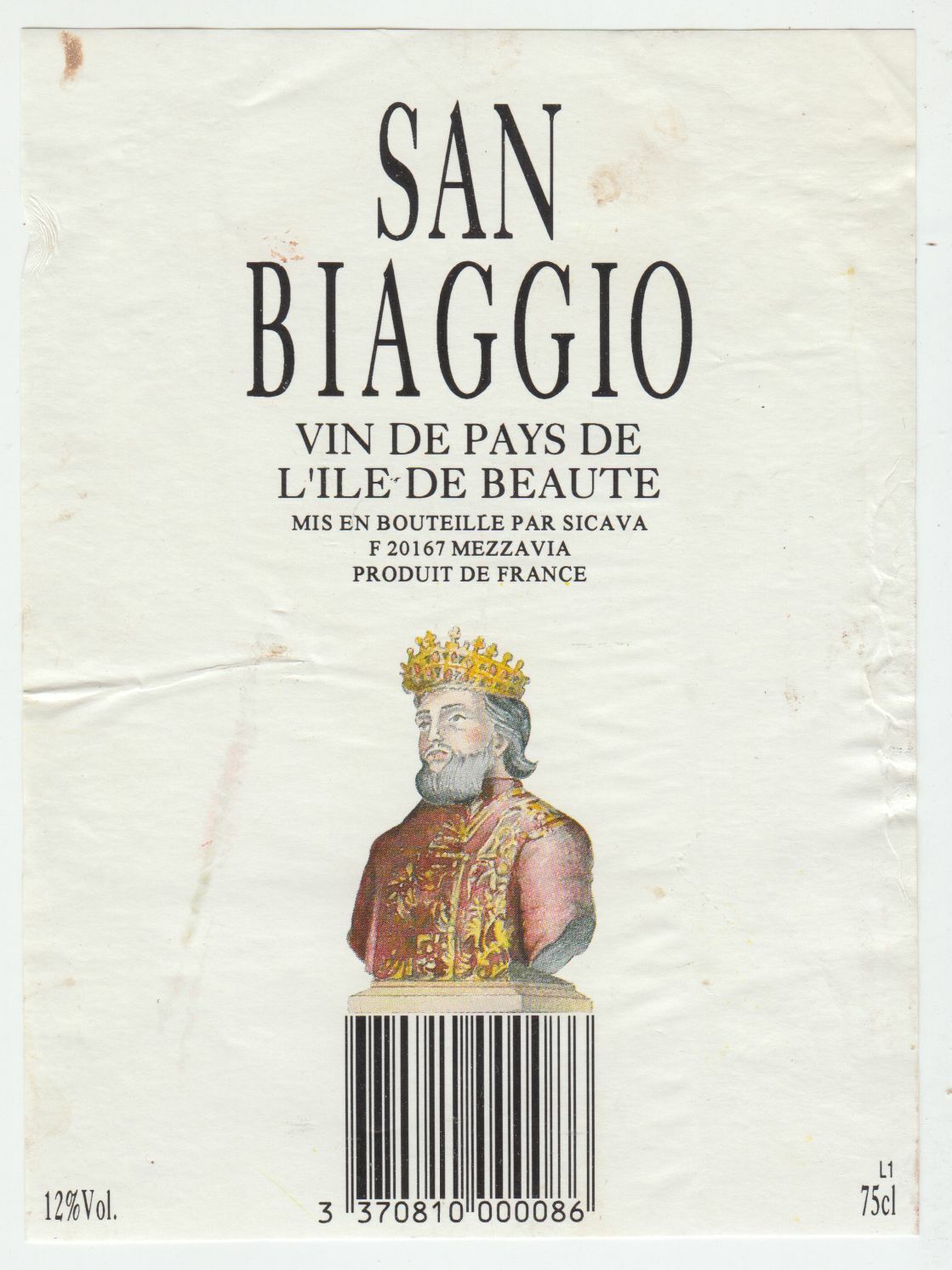 ETIQUETTE DE VIN DE L ILE DE BEAUTE CORSE SAN BIAGGIO MEZZAVIA 124570864109