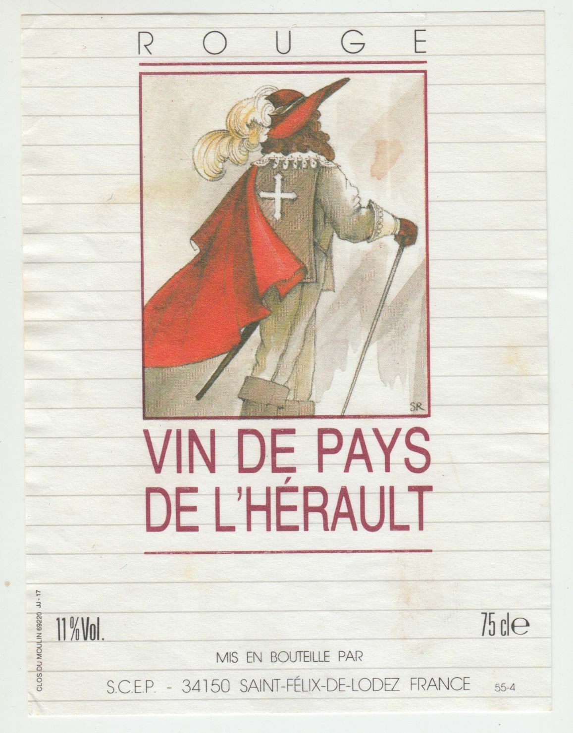 ETIQUETTE DE VIN DE PAYS DE L HERAULT ROUGE MOUSQUETAIRE DU ROI 402690973579