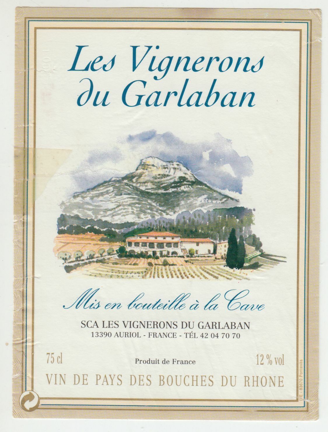 ETIQUETTE DE VIN DE PAYS DES BOUCHES DU RHONE LES VIGNERONS DU CARLABAN 124570864119