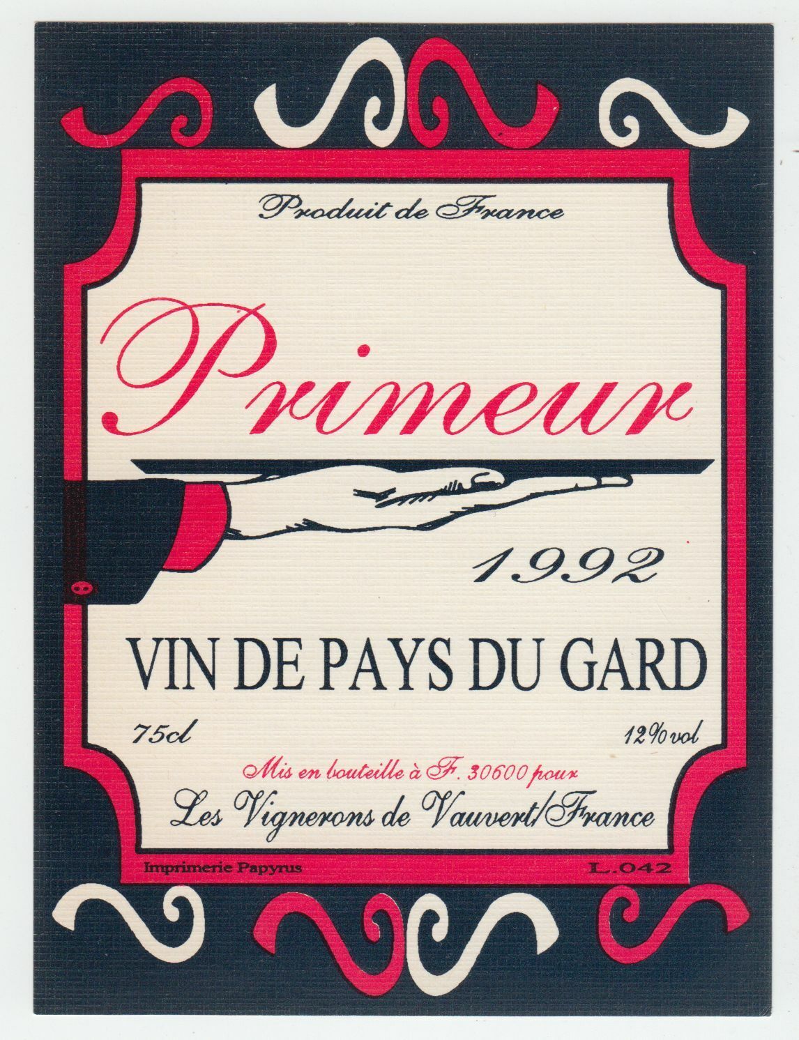 ETIQUETTE DE VIN DE PAYS DU GARD 1992 VAUVERT 402689167289