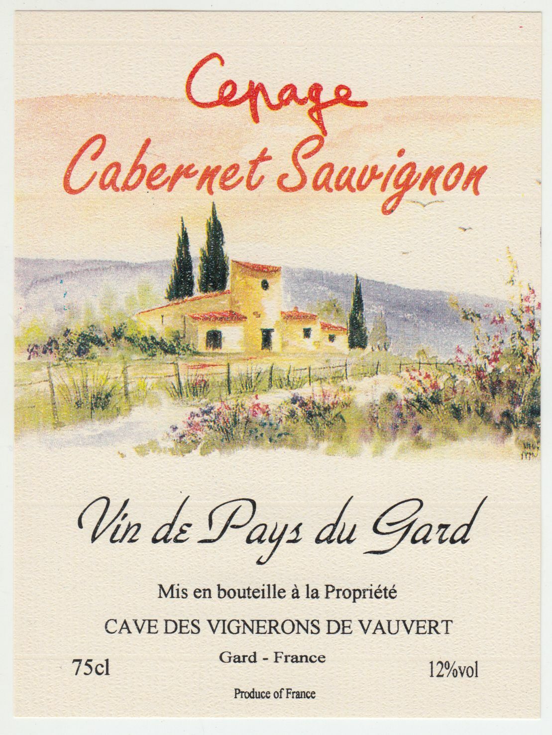 ETIQUETTE DE VIN DE PAYS DU GARD CEPAGE CABERNET SAUVIGNON 402689167309