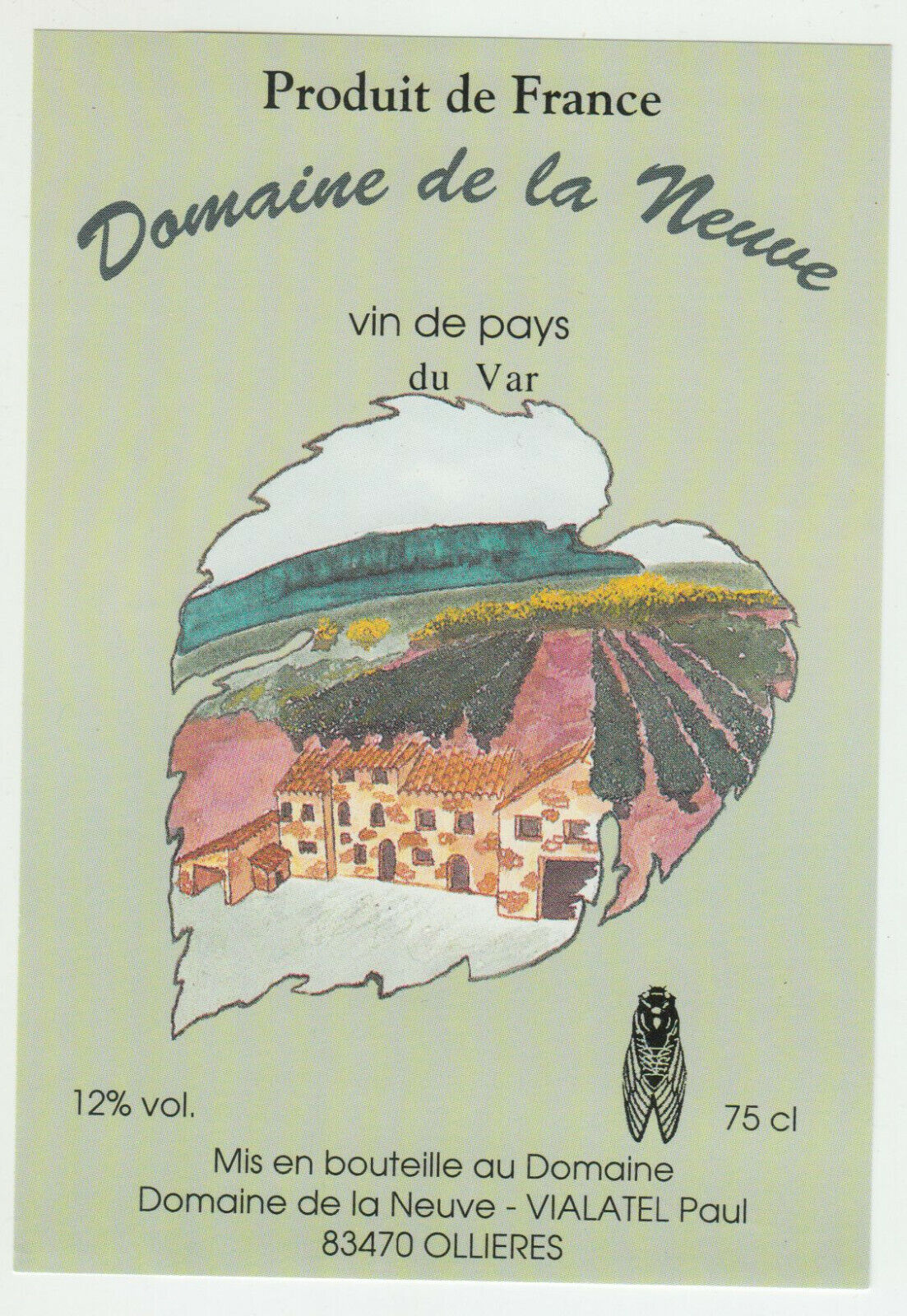 ETIQUETTE DE VIN DE PAYS DU VAR DOMAINE DE LA NEUVE OLLIERES 124569409499